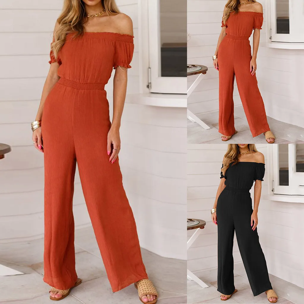 

2019 jumpsuit summer short sleeve Overalls for women Solid Color Jumpsuit Women's Casual Strapless Sleeveless Short Jumpsuit