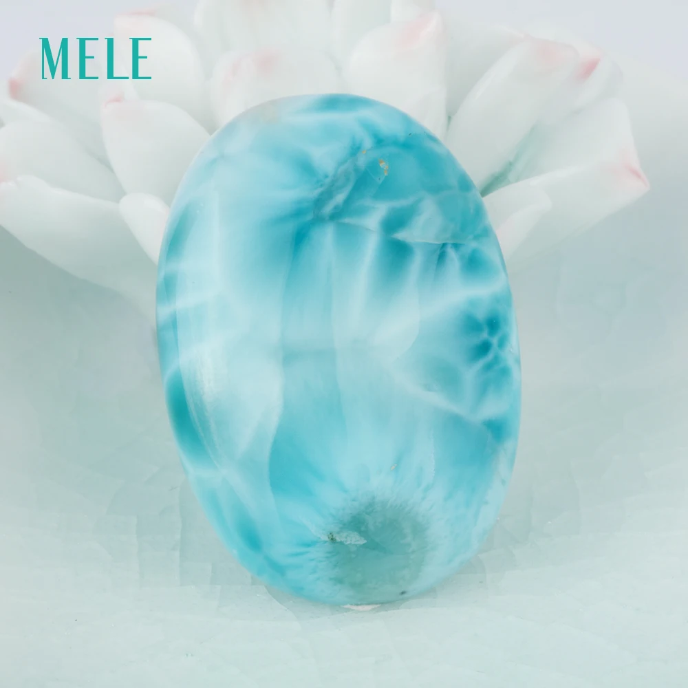 Natural larimar loose gemstone, 12.04 gram, oval 36.5mm*25mm, deep blue color, unique figure, rera stone