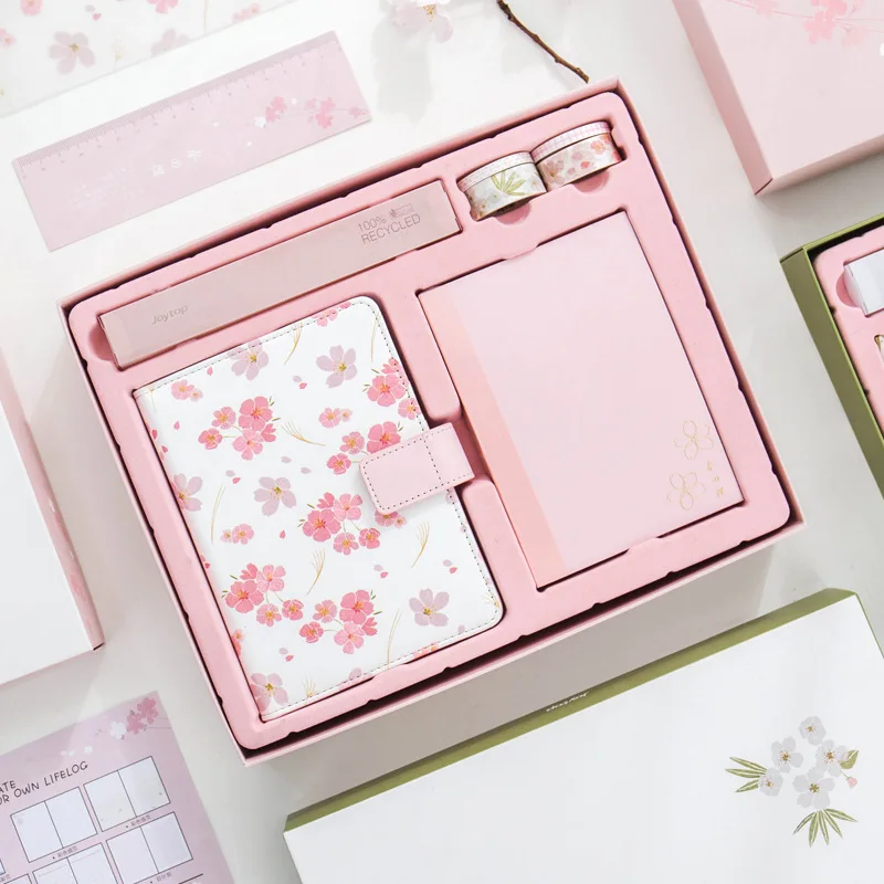 

Sakura Series Hardcover Monthly Planner Gift Set , PU Leather Premium Dairy Notebook Set