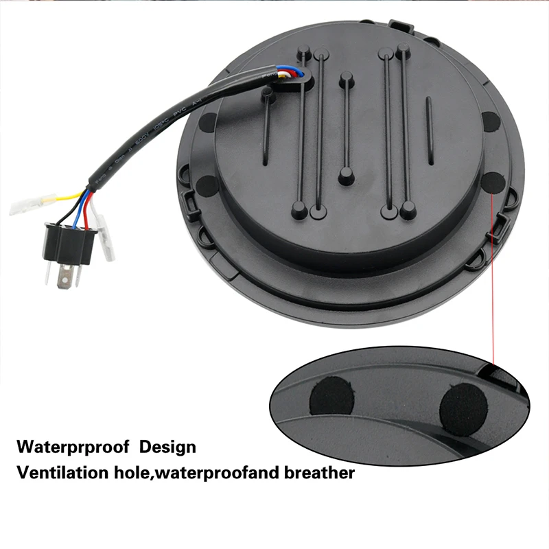 2PCS 75W 7 Silver LED Headlight H4 Hight Low Beam Round Cars Running Lights For Jeep Lada Niva 4X4  未标题-5