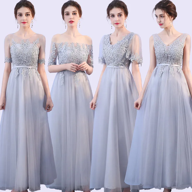 Grey Dress Wedding Party Dress Bridesmaid Dresses Short Sleeves