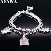 Модный Семейный Браслет из нержавеющей стали для женщин и девушек, домашний серебряный браслет с кошкой, ювелирные изделия, Браслеты mujer moda B17724