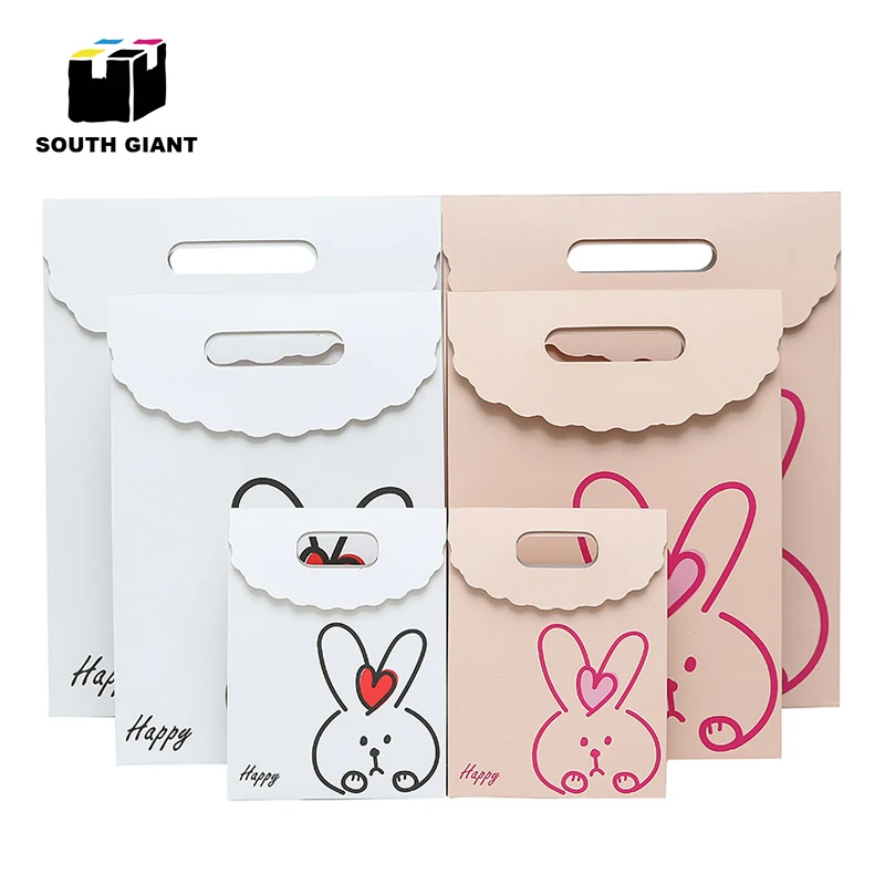 

Candy Clamshell Paper Party Gift Bags with Cartoon Figure for Retail Happy Birthday Present Packaging White Paperboard Bag