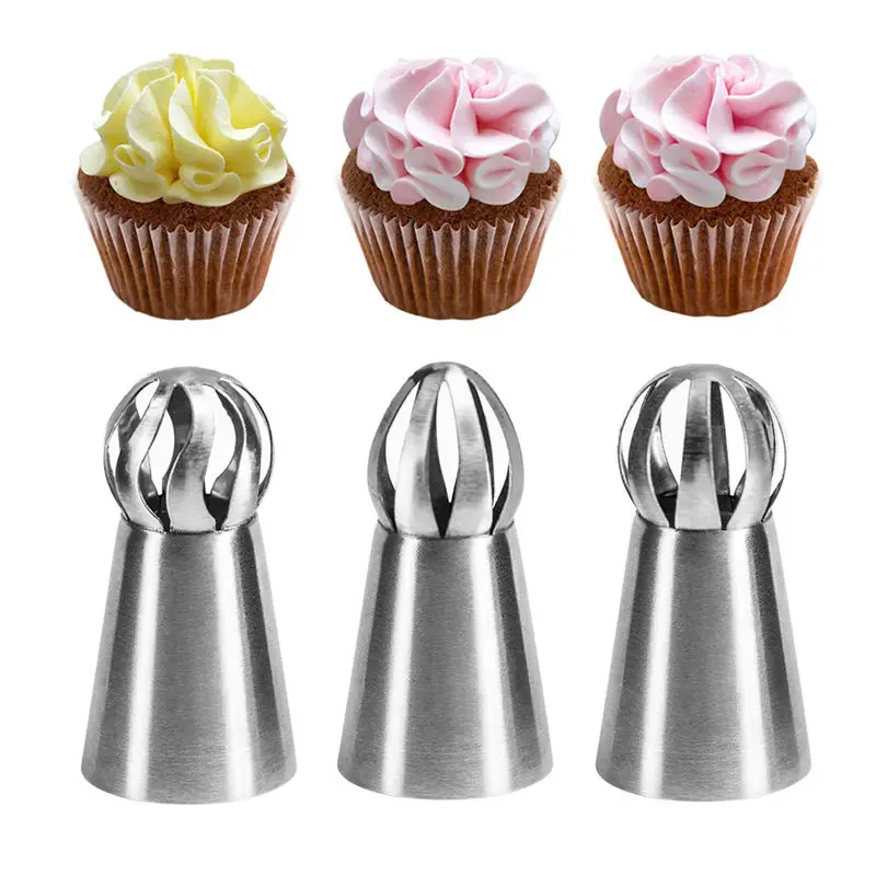 

4YANG 3PCS Stainless Steel Icing Piping Nozzle Cake Decoration Fondant Pastry Tip Russian Nozzle Dessert Decorator Cream Mouth