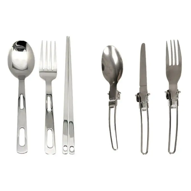 Juego de utensilios de acero inoxidable al aire libre juego de comedor Picnic Camping senderismo cena juego de utensilios de cocina vajilla