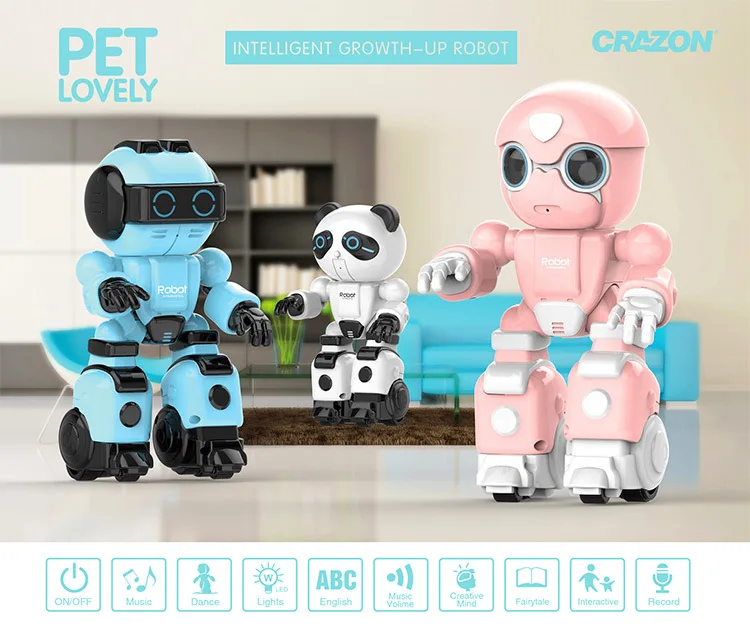 EBOYU Crazon 1802 Smart RC Robot Toy Intelligent Growth-Up Robot Music Dance Message Record RC Robot Pet Toy for Kids Gift