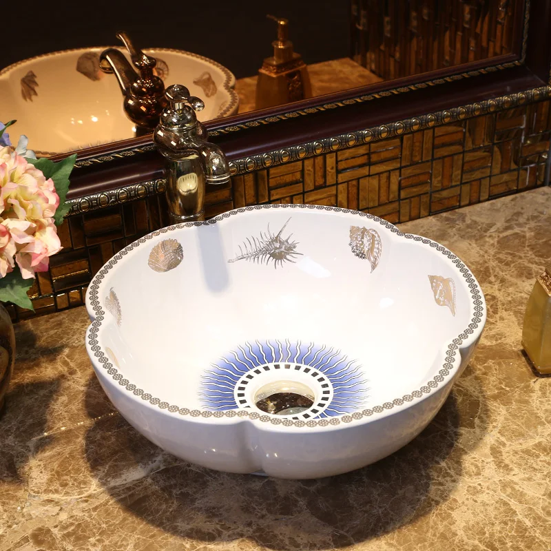 White Ceramic Art Basin Sink Glazed Counter Top Wash Basin Vessel Sinks