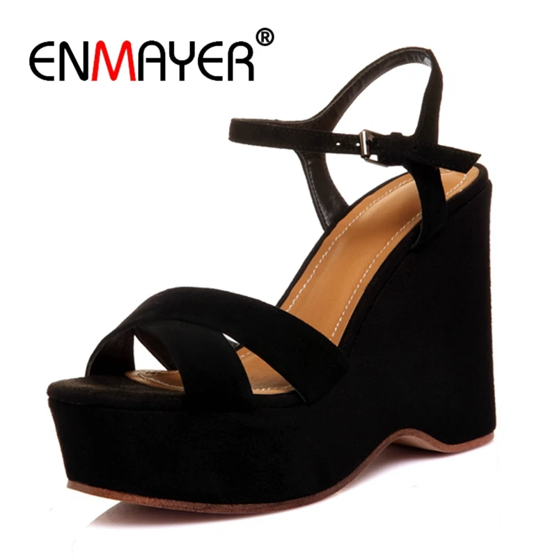 

ENMAYER Casual Buckle Strap Shoes Woman High Heels Sandals Women Open Toe Heels High Heels Tacos Mujer Size 34-40 ZYL2531