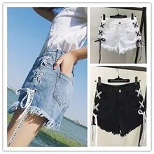 Джинсовые шорты женские летние новые модные строгие веревки дикие тонкие стройнящие женские широкие ноги тренд шорты