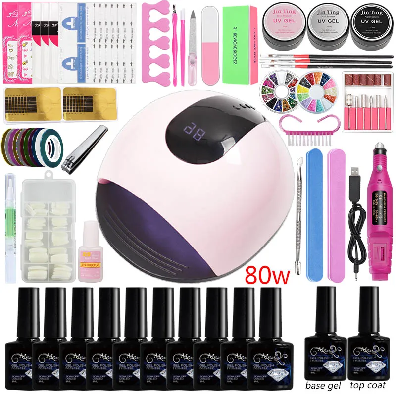 

36/48/80w Kit Acrylic Set 10 Color Gel Nail Polish Set Manicure Set Nail Kit Dryer Lamp Professional Set Manicure Nail Art Tools