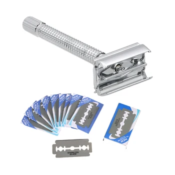 

Classic Double Edge Men's Shaving Razor with 20Pcs Blades Safety Long Handle Stainless Steel Detachable Shaver Male Gift