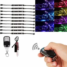 10pcs 12V Waterproof Motorcycle RGB LED Under Glow Neon Strip Light Kit With Remote Control For Off-road Auto ATV