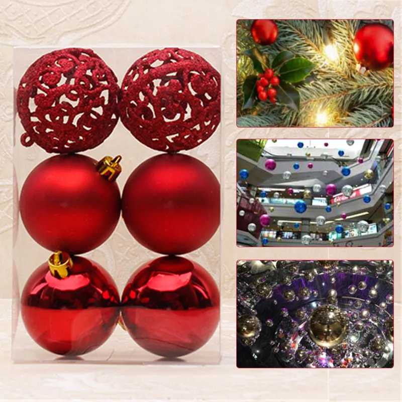 6 unid/set nuevas bolas de Navidad huecas grandes bolas decorativas de árbol de Navidad Año nuevo colgante adornos suministros Dia 6 cm