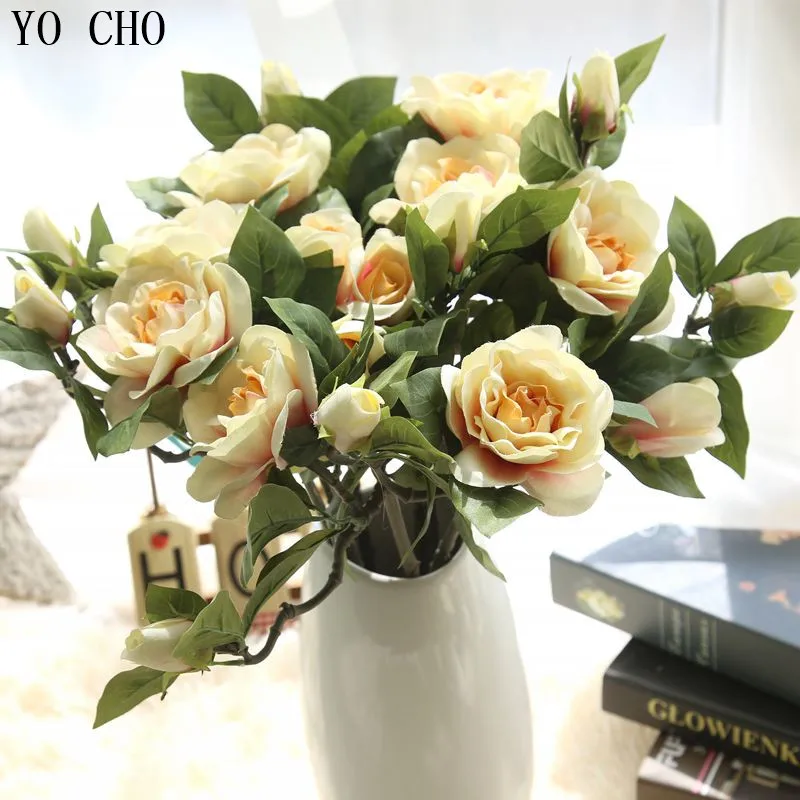 Yo Cho 3pcs High Quality Artificial Flowers Silk Fake Gardenia Flowers