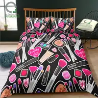 BOMCOM 3D Digital Printing Duvet cover set makeup brush lipstick black cosmatic Bedding Set 100% Microfiber