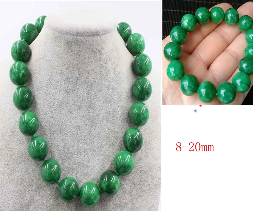 

fine jewelry green jade round 8-20mm necklace 18inch wholesale beads nature formen woman
