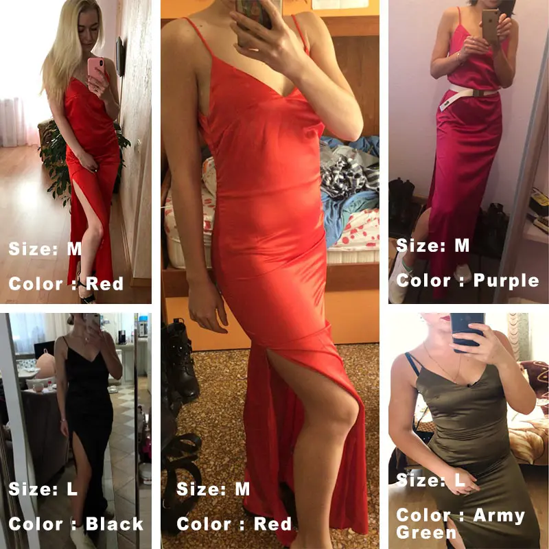 Forefair Sexy Maxi Satin Dress Summer Women Slit V Neck High Waist Off Shoulder Black Red Slip Silk Long Dress Party Club