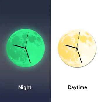 

New 3D Luminous Large Moon Fluorescent Wall clock Removable Glow In The Dark watch clocks quartz 30CM big size drop ship 8 color
