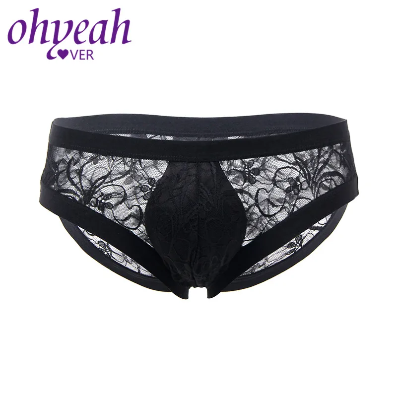 Ohyeahlover Sexy Lace Male Slips Homme Sheer Transparent Men Underwear Mens Briefs Hombre Low