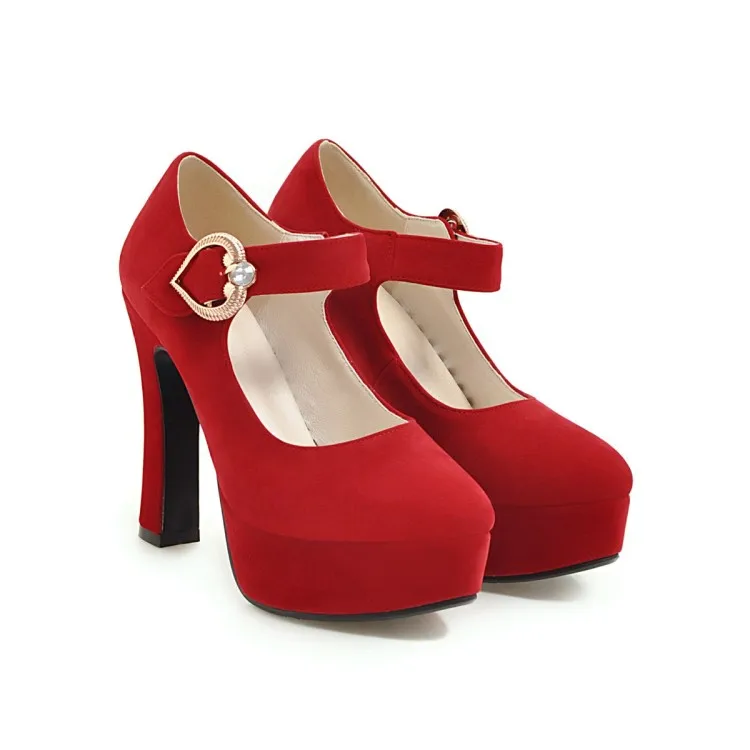 Женские туфли-лодочки на очень высоком толстом каблуке и платформе; коллекция года; пикантные модные весенне-осенние вечерние туфли с пряжкой для свадьбы; Цвет черный, красный; размеры 34-43