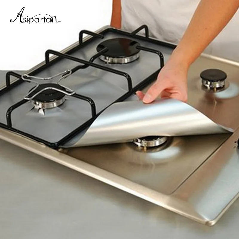 

Asipartan 4Pcs/set Black Reusable Nonstick Foil Gas Range Stovetop Burner Protector Liner Cover Cleaning Creativity Kitchen Tool
