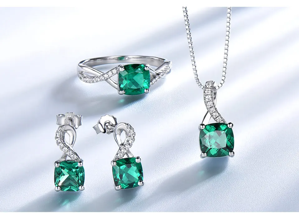 UMCHO Smaragd 925 Sterling Silber Schmucksets für Damen S027E-1 Stk (5)