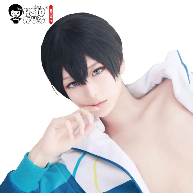 Новинка HSIU высокое качество Haruka Nanase бесплатно! Парик для косплея короткий черный