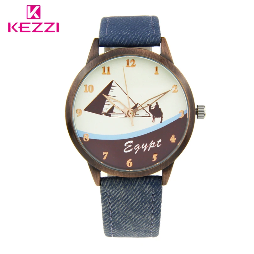 

KEZZI Brand Women Quartz Watch Architectural Decoration Style Watches Embossed Strap Women Girl Lady Students Leather Wristwatch