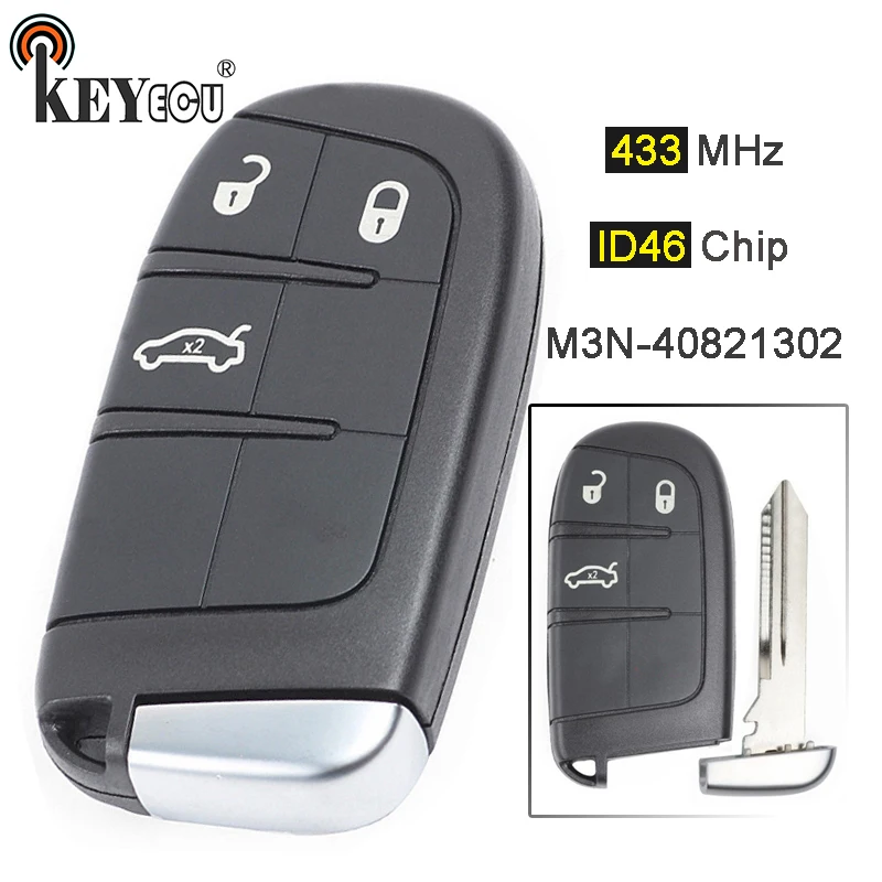 

KEYECU 433MHz ID46 Chip M3N-40821302 Replacement 3 Button Smart Remote Key Fob for Dodge Challenger Charger Dart 2011-2017