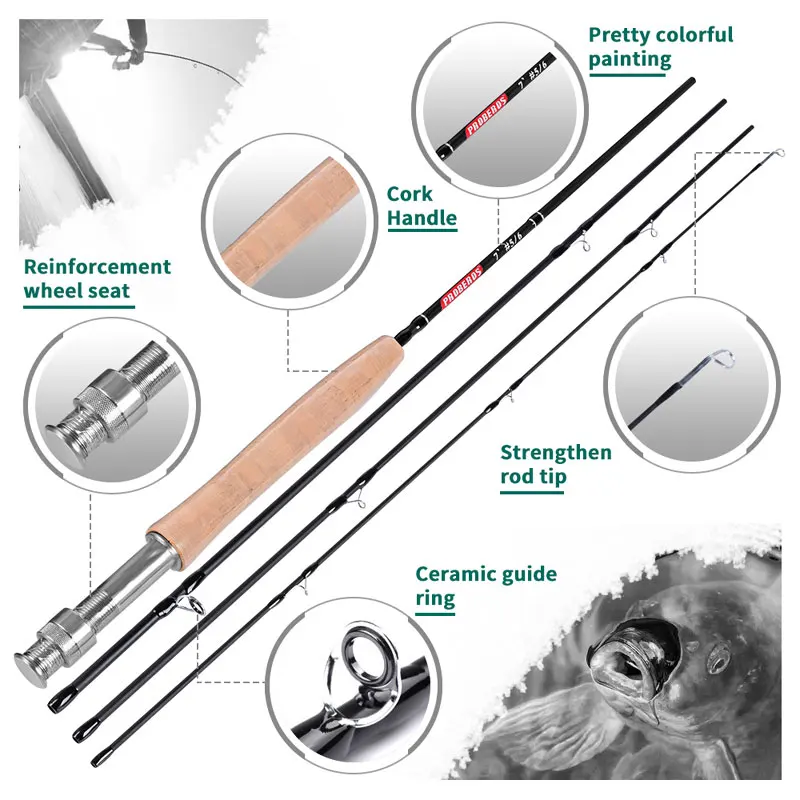 

1PC Japan Carbon Fiber Fly Fishing Rod 7FT&9FT 2.1M&2.7M 4 Section Line wt 3/4 5/6 7/8 Soft Cork Handle Fly Rod Fishing Tackle