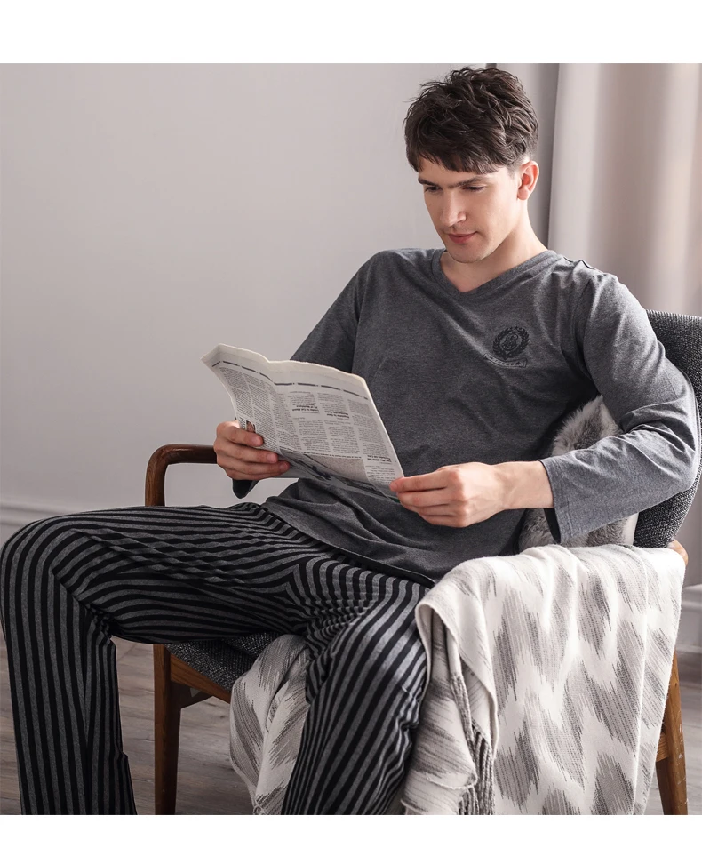 J & Q 2019 новые пижамы для мужчин модные Модальные + хлопок Стильный Pijama Hombre простой серый мужской пижамы Элегантная пижама