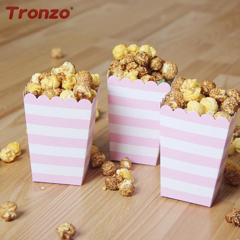 

Tronzo Pink Striped Popcorn Boxes Birthday Party Decorations Kids Favors 12pcs Striped Popcorn Box Biscuits Packaging For Gifts