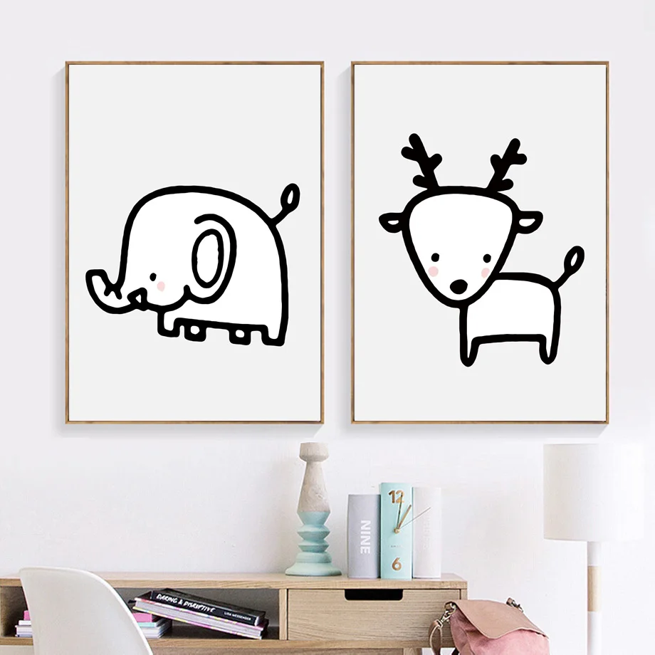 Line-Deer-Giraffe-Elephant-Wall-Art-Canvas-Painting-Nordic-Posters-And-Prints-Black-White-Wall-Pictures(2)