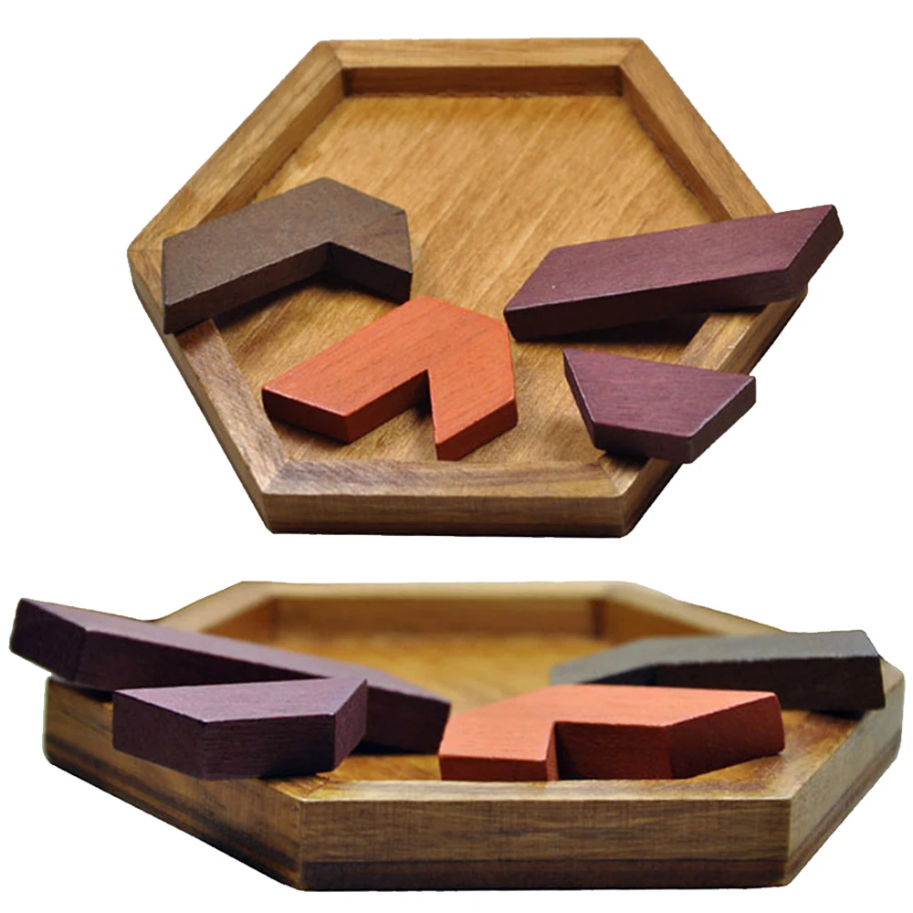 

Wooden Hexangular Jigsaw Tetris 3D Puzzle Rubber Wood DIY Game Toys for Kids Children Bricks Brain