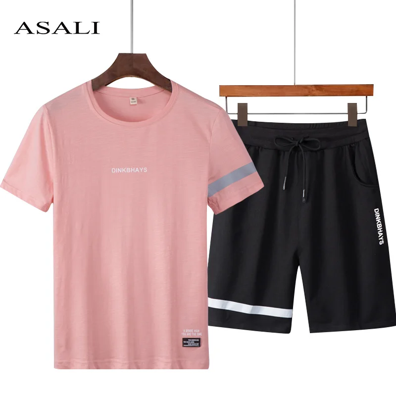

Casual Fashion Men's Tracksuit Sweatshirt Solid Track Suit Men Tops +Shorts New Mens Summer Short Sleeves Pants Sportwear Male