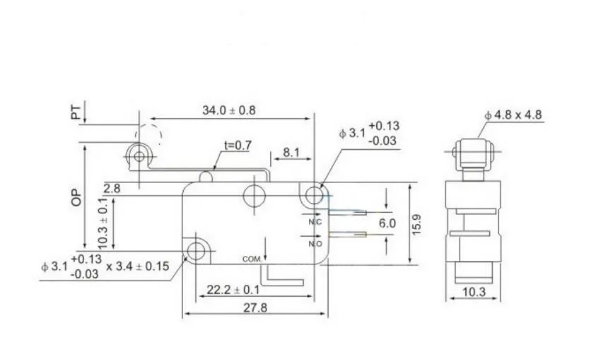 1 шт. V-156-1C25 15а микропереключатель, кнопочный SPDT мгновенный фиксатор действия концевого выключателя, дорожный переключатель