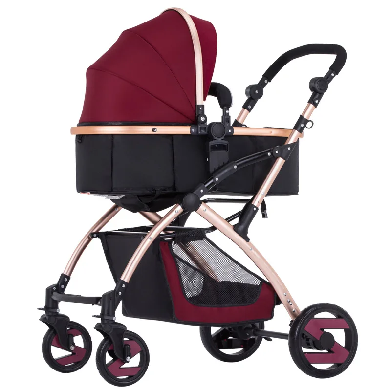 

Golden steel frame four solid wheel strollers for new born baby high quality umbrella baby stroller 2 in 1 multi color