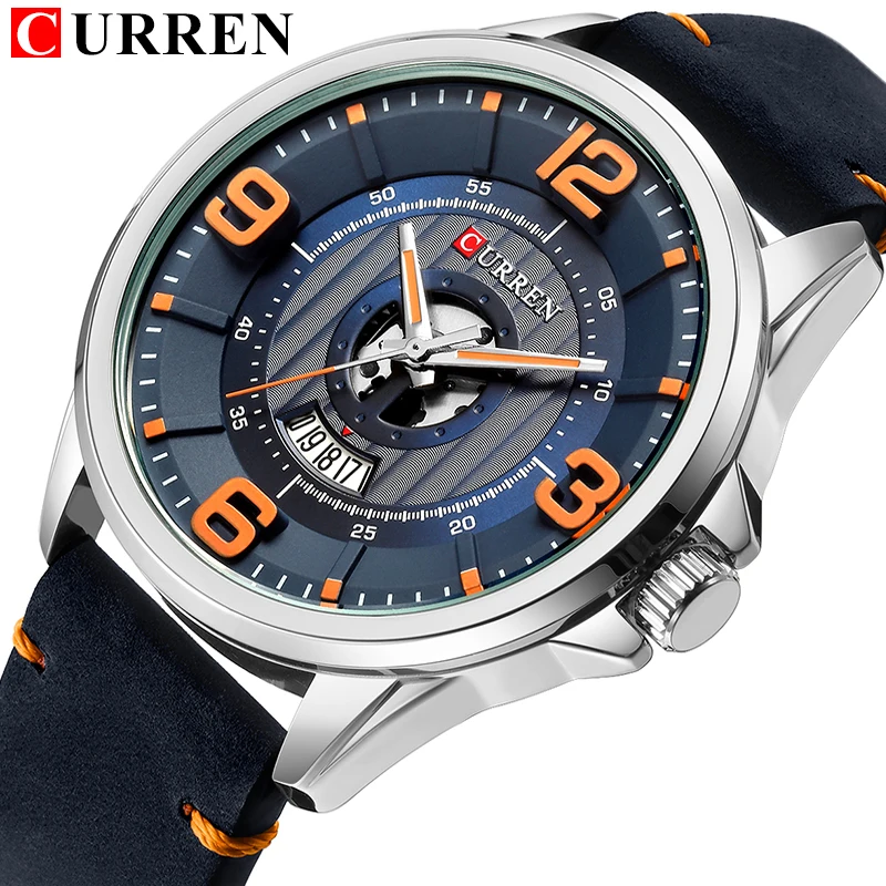 Mens Watches Top Brand CURREN Leather Wristwatch Analog Army Military Quartz Time Man Waterproof Clock Fashion Relojes Hombre