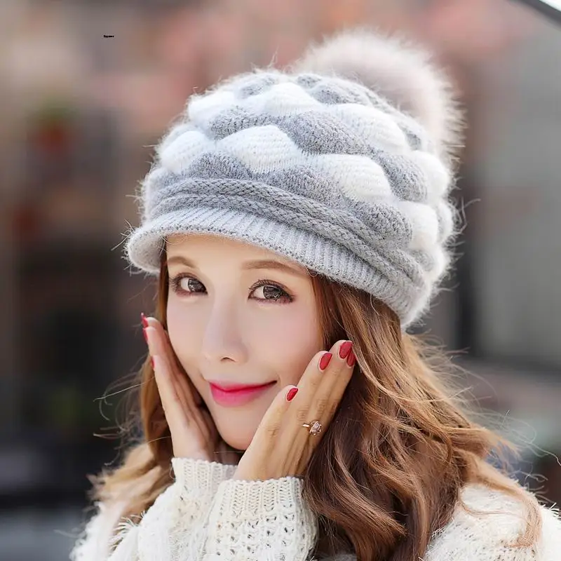 Kagenmo, зимняя шапка и шарф, твинсеты для женщин, зимняя теплая вязаная шапка, вязаный шарф с кроликом, теплый Твинсет для улицы - Цвет: 8