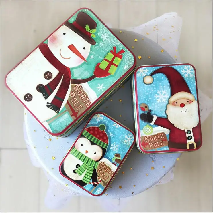 

3pcs/Set Christmas Series Printing Gift Box Iron Cookie Storage Case Tin Chocolate Case Multi-use Storage Box Christmas Gift Box