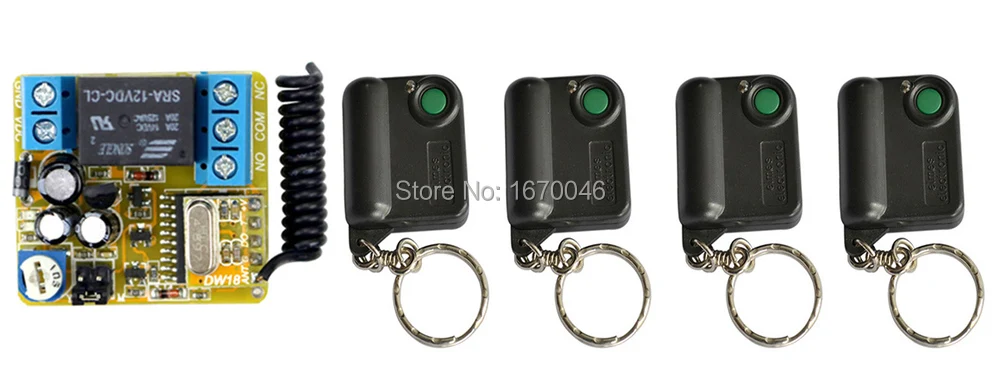

NEW DC12V 1CH 10A  Remote Control Garage Door RF Wireless Time delay Remote Control Switch System 4X Transmitter + 1 X Receiver