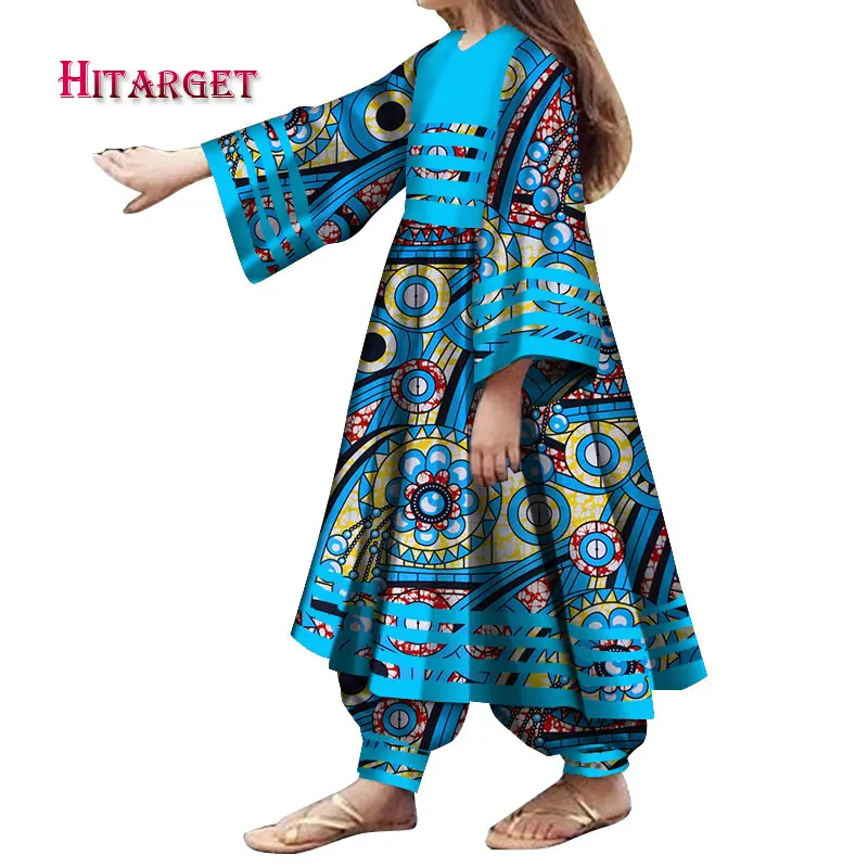 

African children Dresses Dashiki Traditional Cotton Long Sleeve Dresses Bloom pants 2 pieces suit african print dresses WYT218