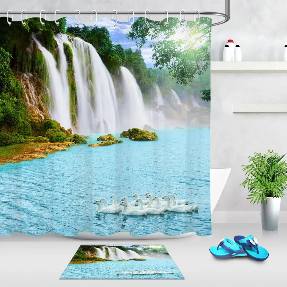 Lb 3D Air Terjun Yang Indah Di Hari Yang Cerah Angsa Shower Tirai