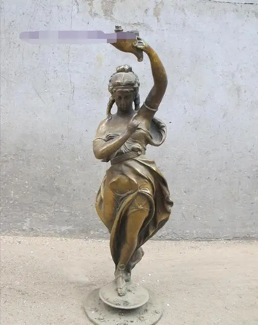 Western Bronze charming Sexy hold Oil lamp beauty statue in Statues