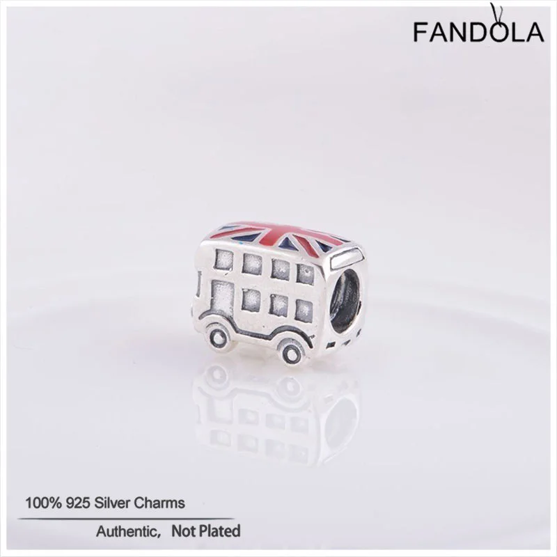 

100% Real 925 Sterling Silver Double-Decker Bus Beads Charms for DIY Charms Bracelet Fits Pandora Charm Bracelets Berloque