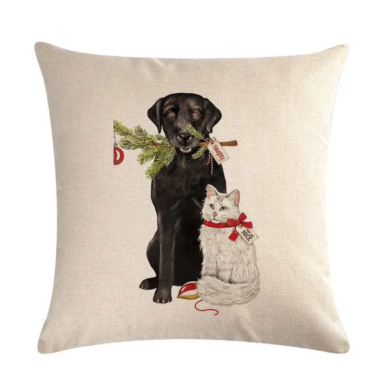 Рождественские наволочки на подушки 18x18 квадратных Наволочка на подушку для стула Собака печати диван Чехлы для подушек лен хлопок
