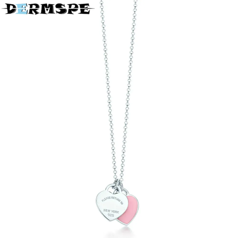 

DERMSPE TIFF 925 Sterling Silver Pandent Women Jewelry Heart Necklace Pink Heart Jewelry Rose Gold Color Heart Love Necklace