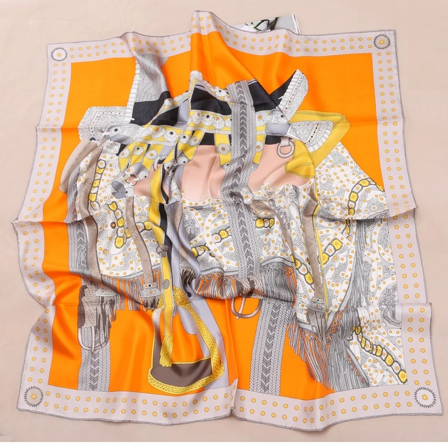 90*90cm High Style 100% Silk Scarf Hijab Women's Large Square Silk Shawl Wraps Foulard Head Scarves for Hair Wrapping