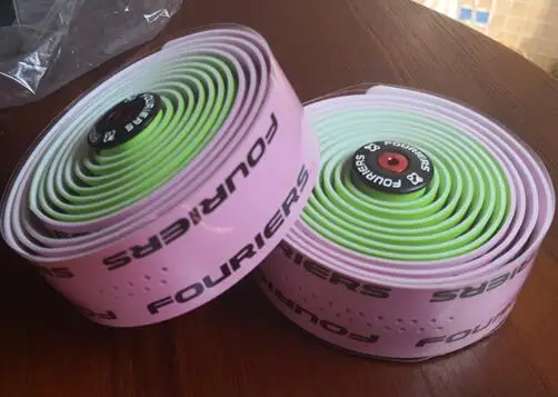 1 set Fouriers Road Bike Handlebar Tape Belt Bicycle Cycling Handle Cork Waterproof Handlebar Tape Wrap pink and green