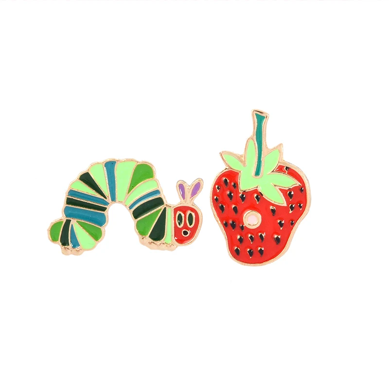 

Creative Caterpillars and Strawberry Catroon Pins Fruit Brooches Enamel Pins Badges Lapel Pins Couple Jewelry Accessories Gifts